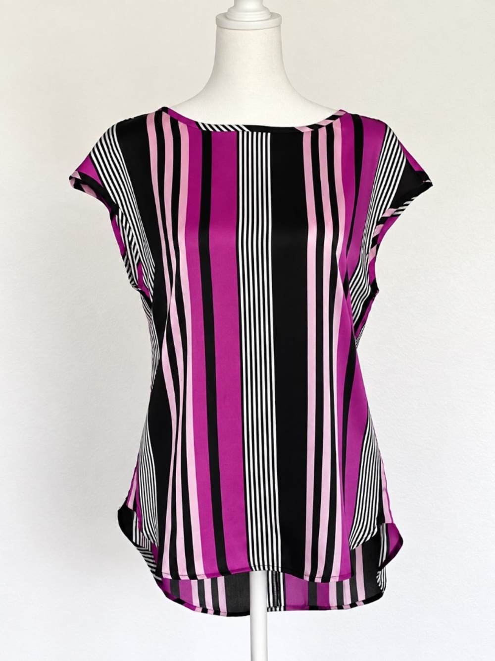Banana Republic Petite XS Multicolor Striped Cap Sleeve Blouse High-Low Hem